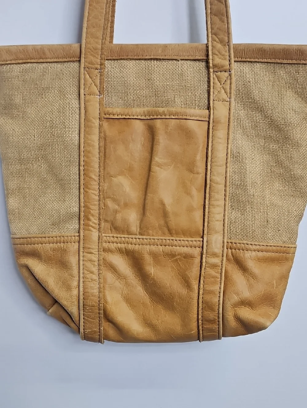 Canoe Handmade Tan Leather Hair Burlap Tote Shoulder Bag 13